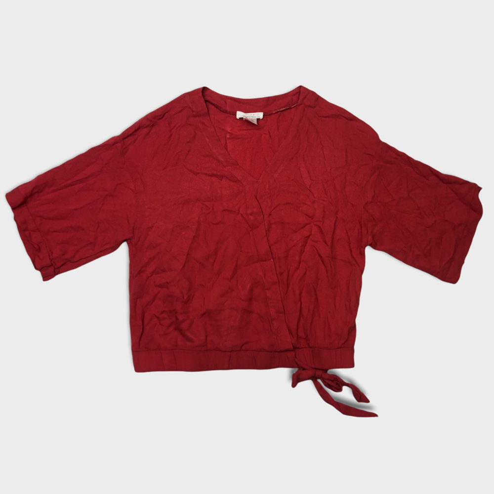 Urban Romantics Red Short Sleeve Side Tie Blouse Women’s Size Small